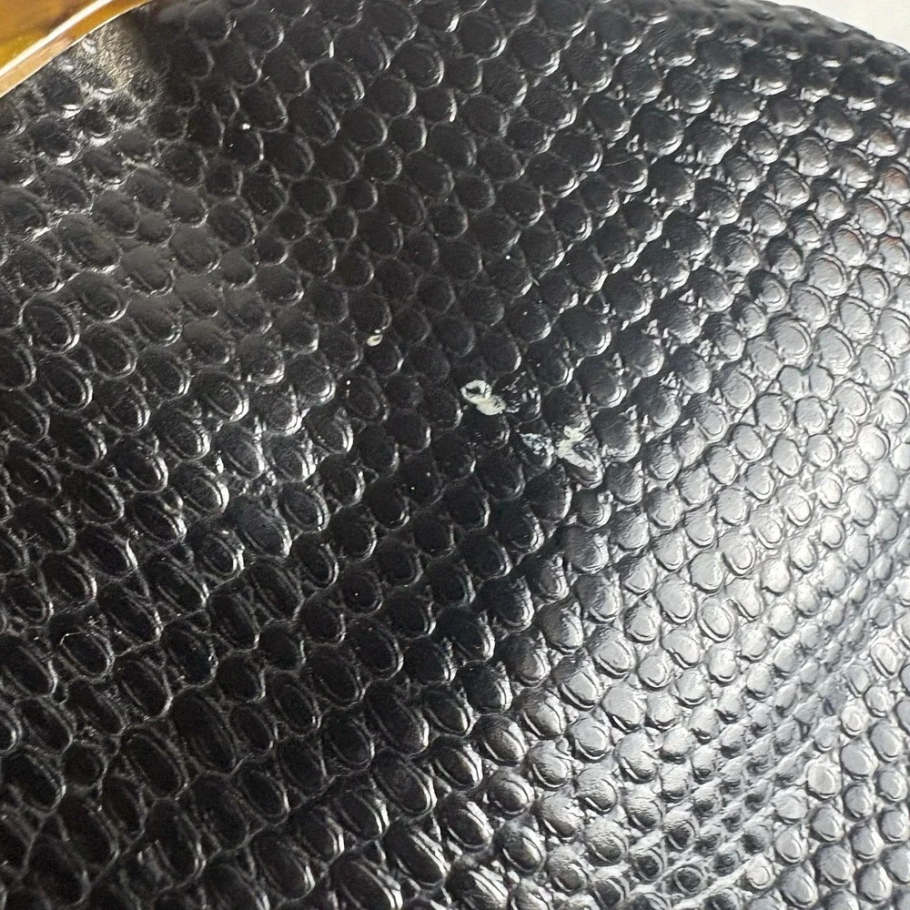 Vintage 70s Black Faux Snakeskin Clutch With Tortoiseshell Lucite Kisslock Frame
